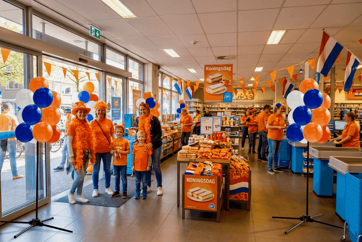 Orangefarbene Ballondekoration zur Feier des Königstages