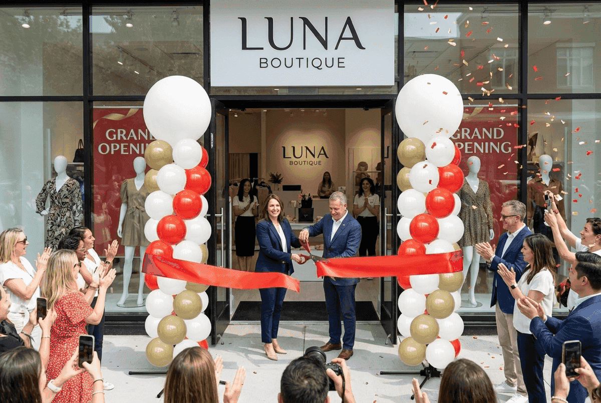 Stilvolle Ballondekoration bei der Eröffnung eines Modegeschäfts