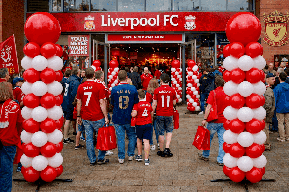 Festlicher Ballonaufbau für Fußballparty