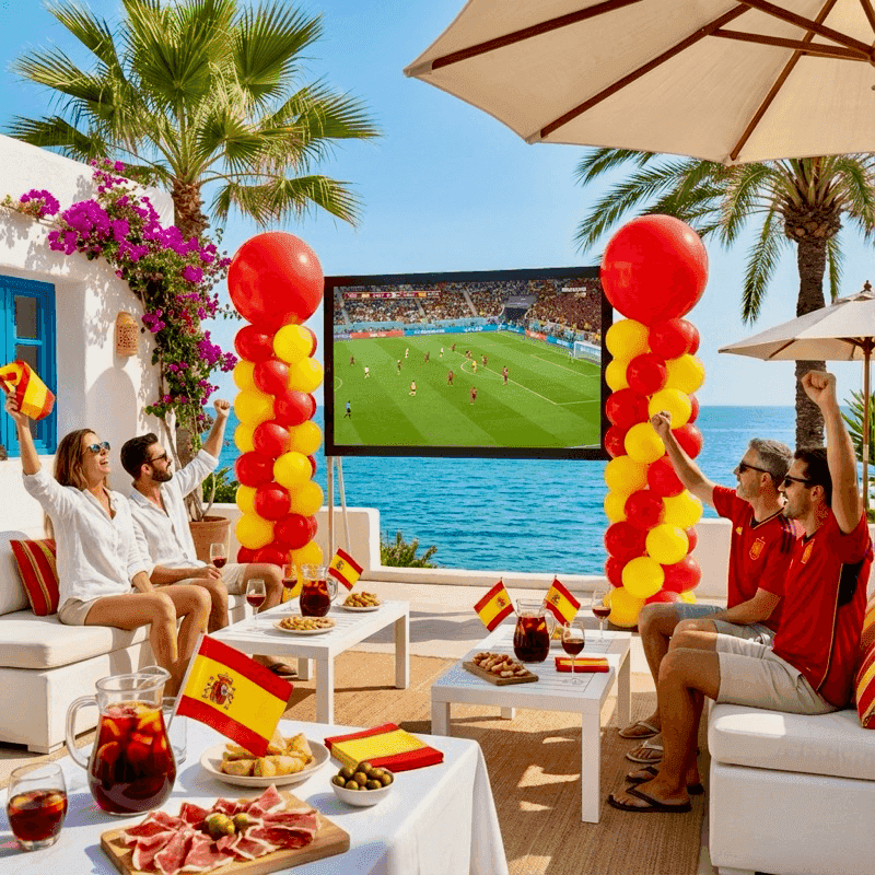 Orange Ballondekoration für Fußballfest bei Gastronomie und Terrasse
