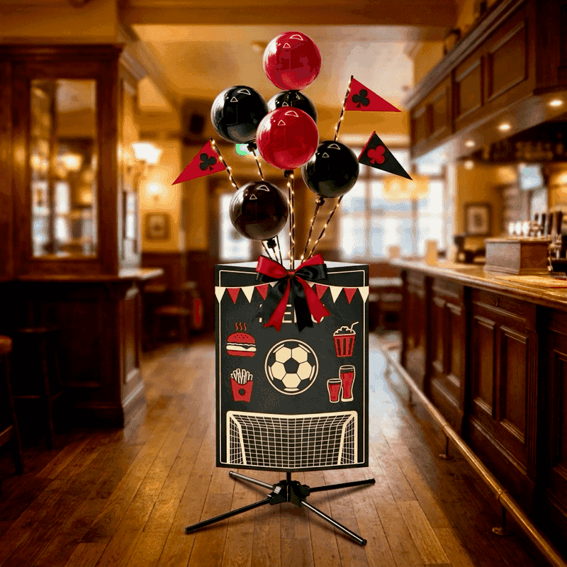 Elegante Ballonfontäne als Menü-Hinweis in der Gastronomie