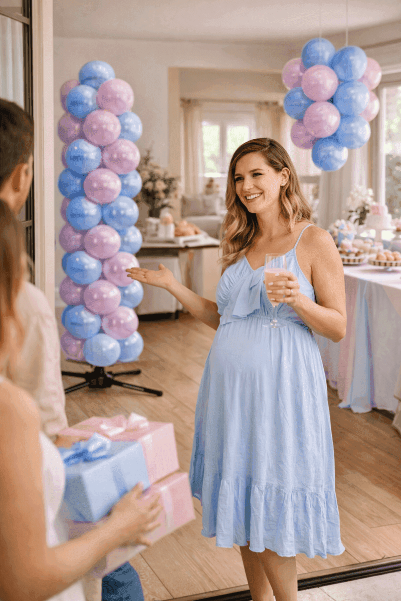 Entspannte werdende Eltern genießen ihre Gender Reveal Party