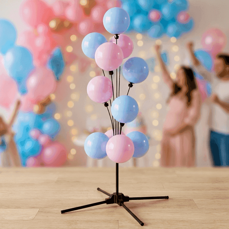 Gender Reveal Ballonfontäne als Tischdekoration