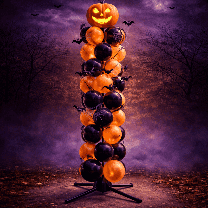 Stimmungsvolle Halloween Ballondekoration mit orangen und schwarzen Ballons