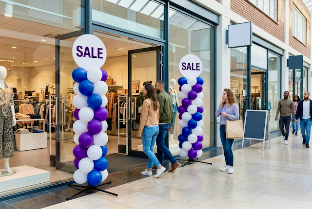 Ballonbogen in Markenfarben im Showroom eines Autohauses