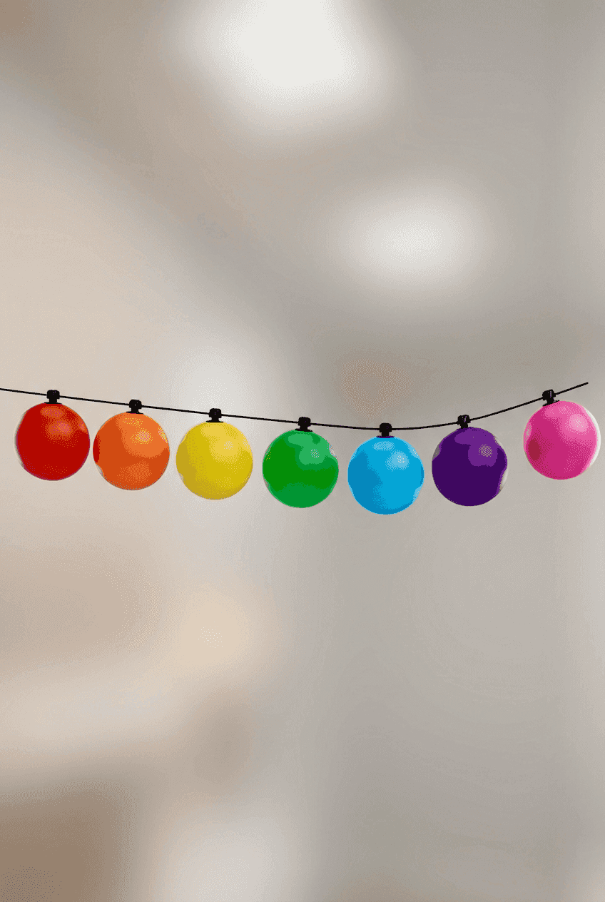 Farbenfrohe Ballongirlande entlang einer Treppe