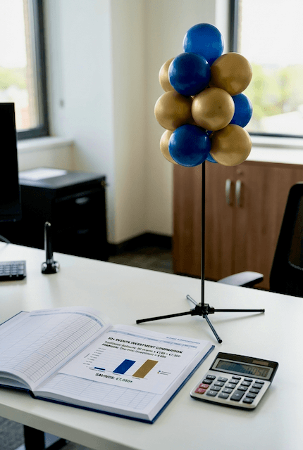 Grafik die TCO-Vorteil wiederverwendbarer Schuldekoration gegenüber Einwegballons zeigt